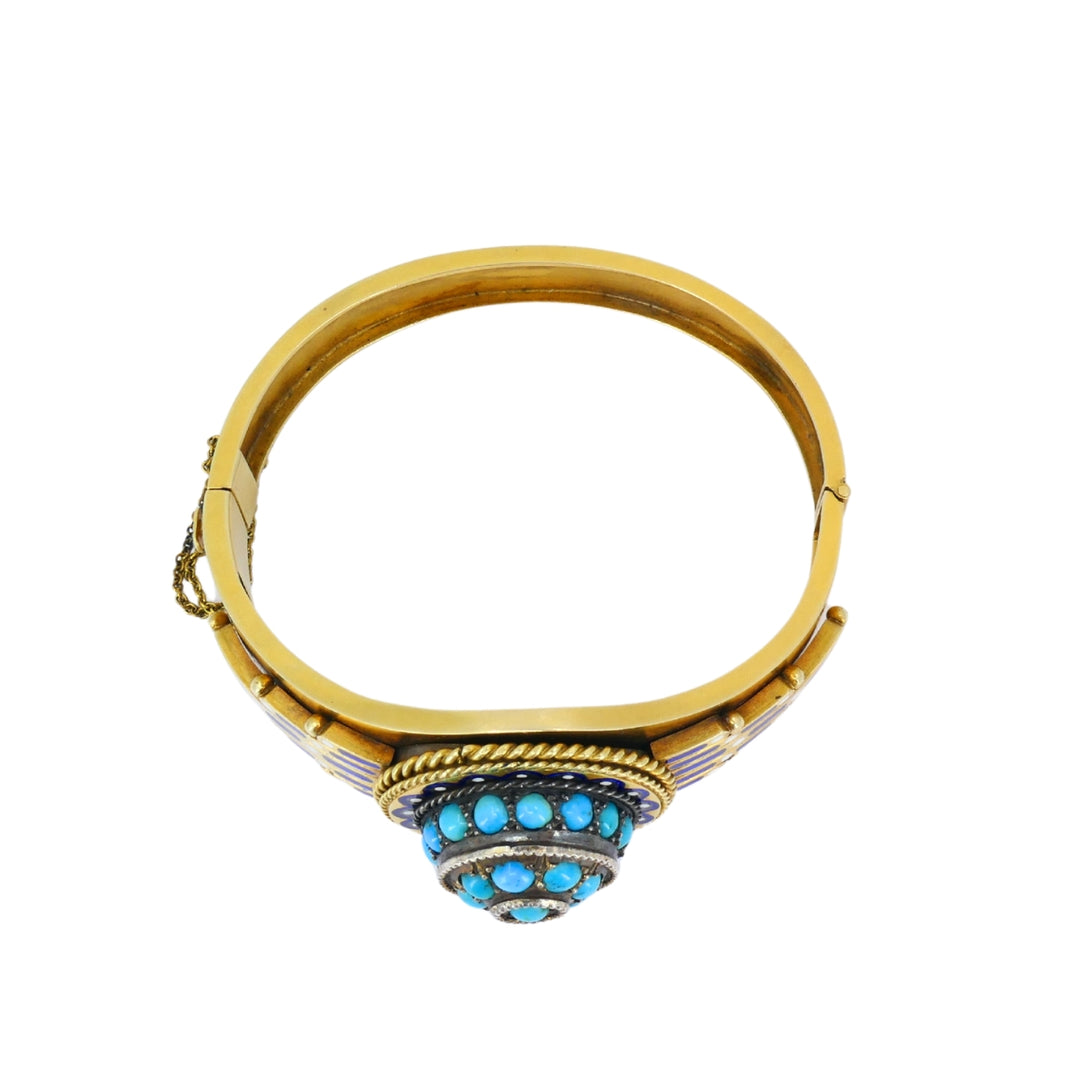 Vintage Turquoise Bracelet Enamel Bangle 14k Gold Silver Accents