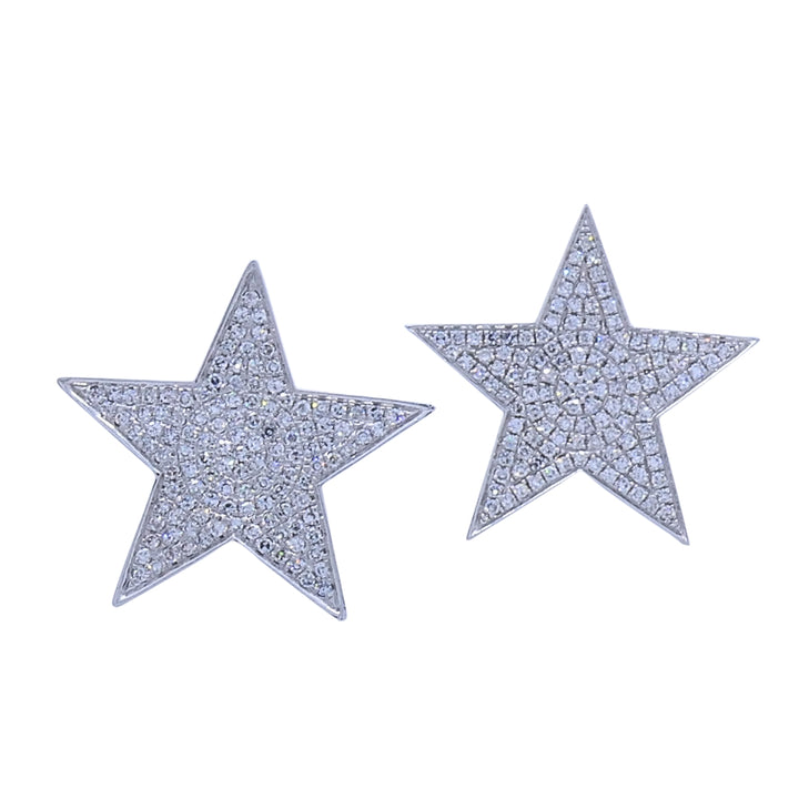 14k White Gold Pavé Diamond Star Stud Earrings