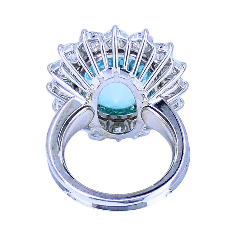 Paraiba Tourmaline Diamond Ring GIA 18k White Gold Estate Jewelry