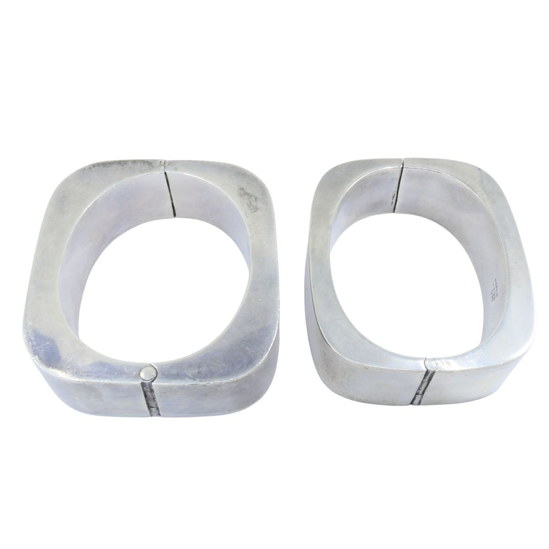 Vintage Sterling Silver Mexico Geometric Hinge Bracelet Pair