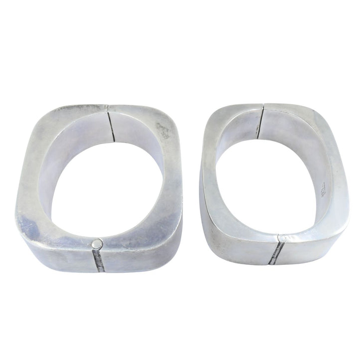 Vintage Sterling Silver Mexico Geometric Hinge Bracelet Pair