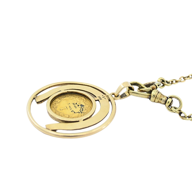 Victorian Revival 14k Gold Indian Princess Dollar Horseshoe Pendant Necklace