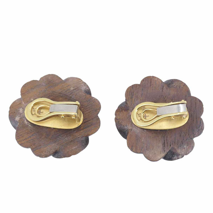 Bettina Gabetti for Trianon Flower Earrings 18k Gold Wood Carnelian Citrine