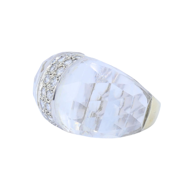 Vintage Italian 18k White Gold Diamond Rock Crystal Cocktail Ring