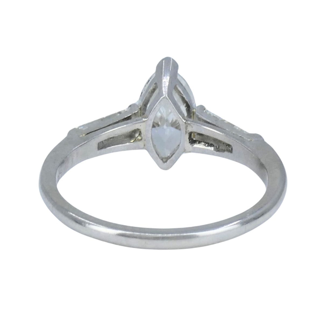 Vintage Platinum 1.07 Carat Marquise Diamond Three Stone Ring