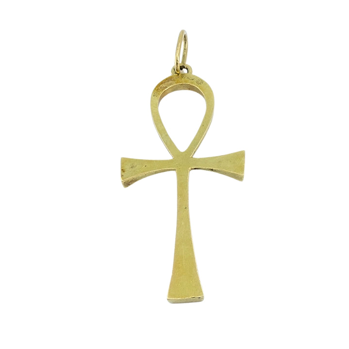 Ankh Cross Pendant 18k Gold Enamel and 14k Gold Wire Choker Necklace