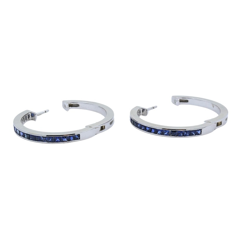 White Gold Sapphire Hoop Earrings