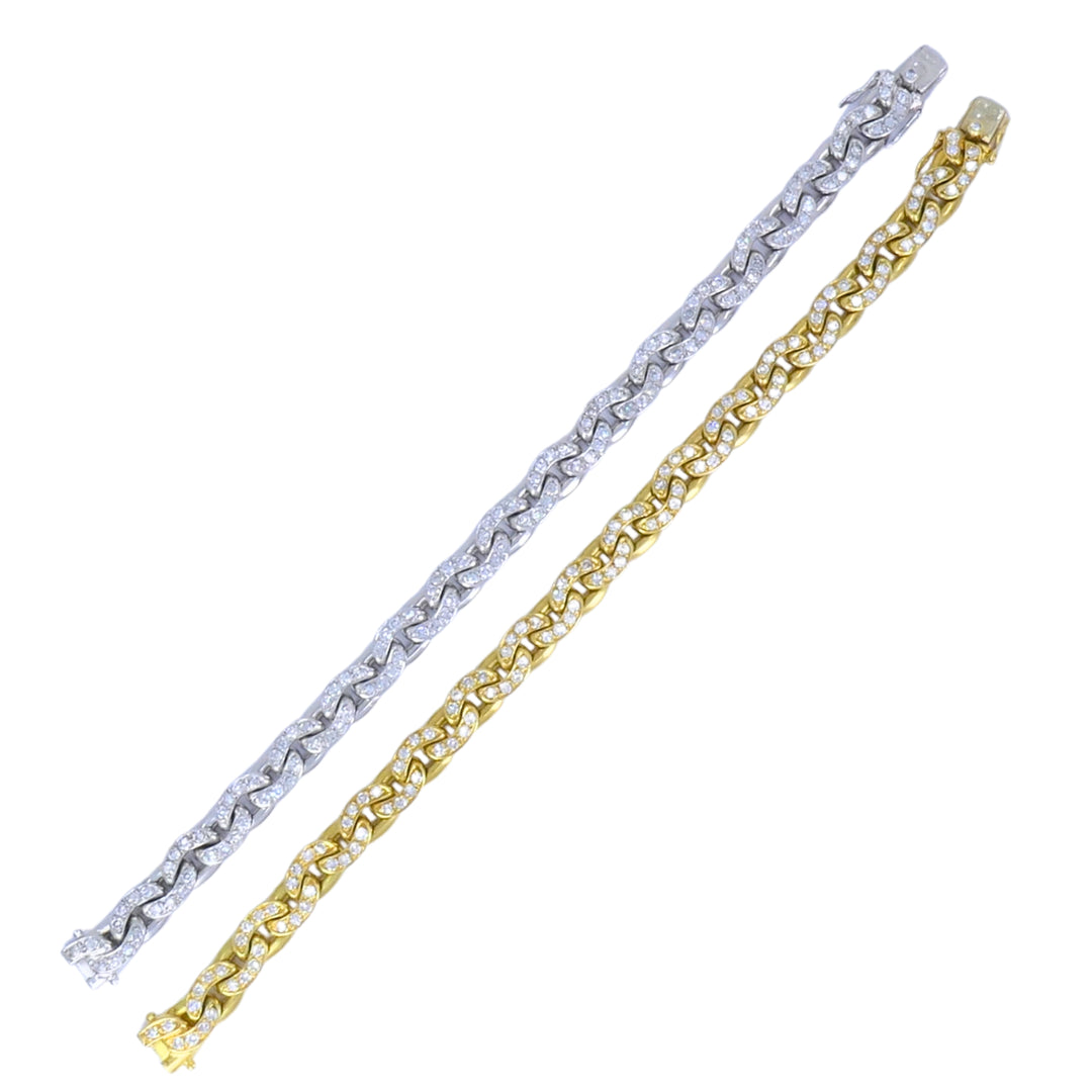 Sterle Paris Single Cut Diamonds Pair of Bracelets 18k Yellow & White Gold 1950s