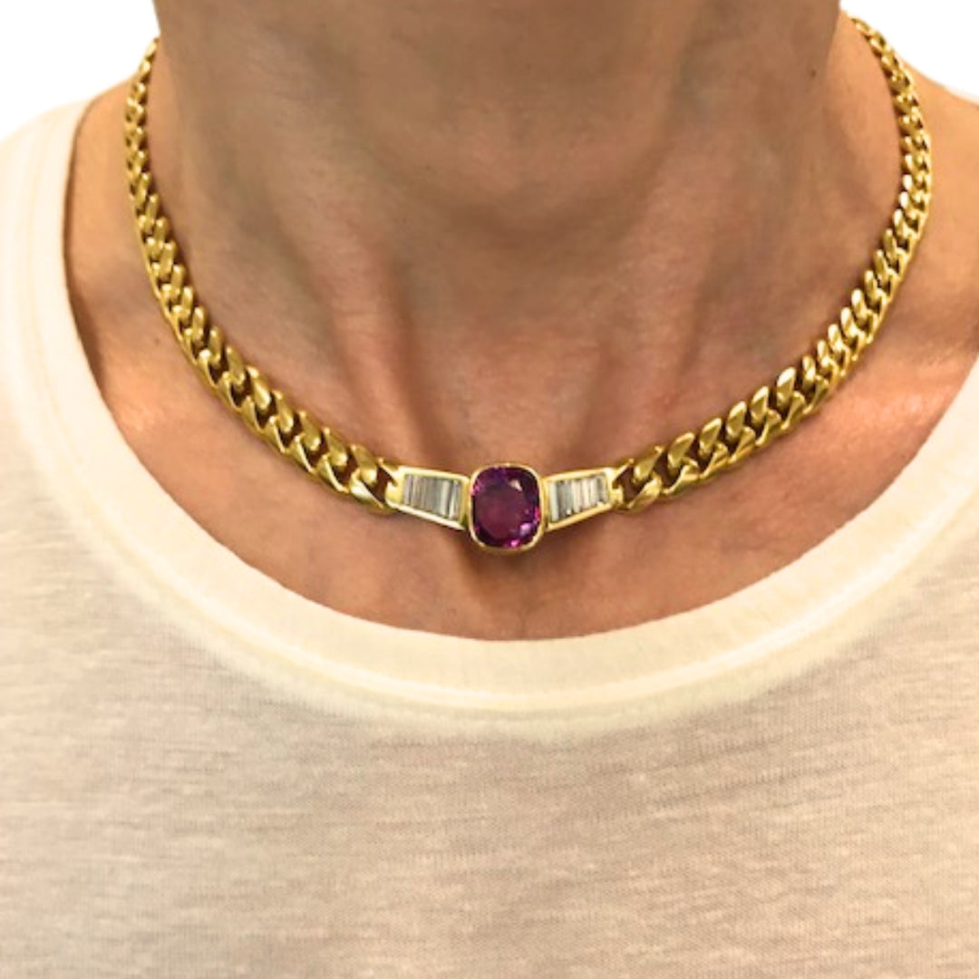 Vintage Bvlgari Bulgari Necklace Diamond Ruby 5cts