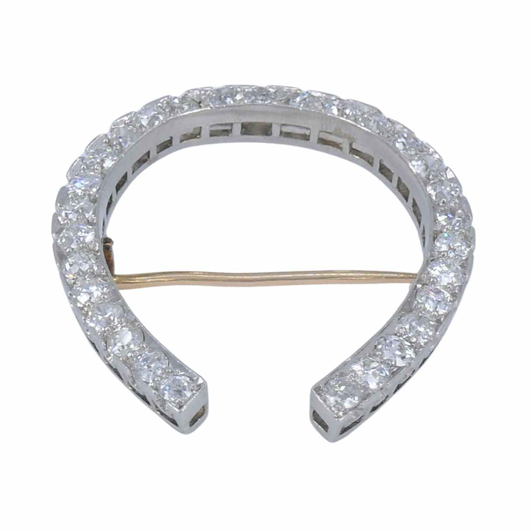 Antique Edwardian Platinum Horseshoe Brooch with Diamonds by Gattle