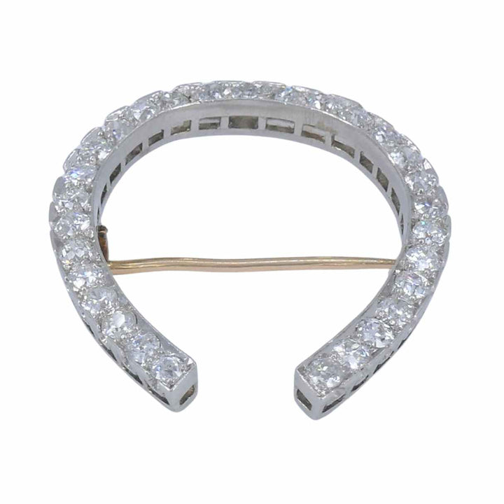 Antique Edwardian Platinum Horseshoe Brooch with Diamonds by Gattle