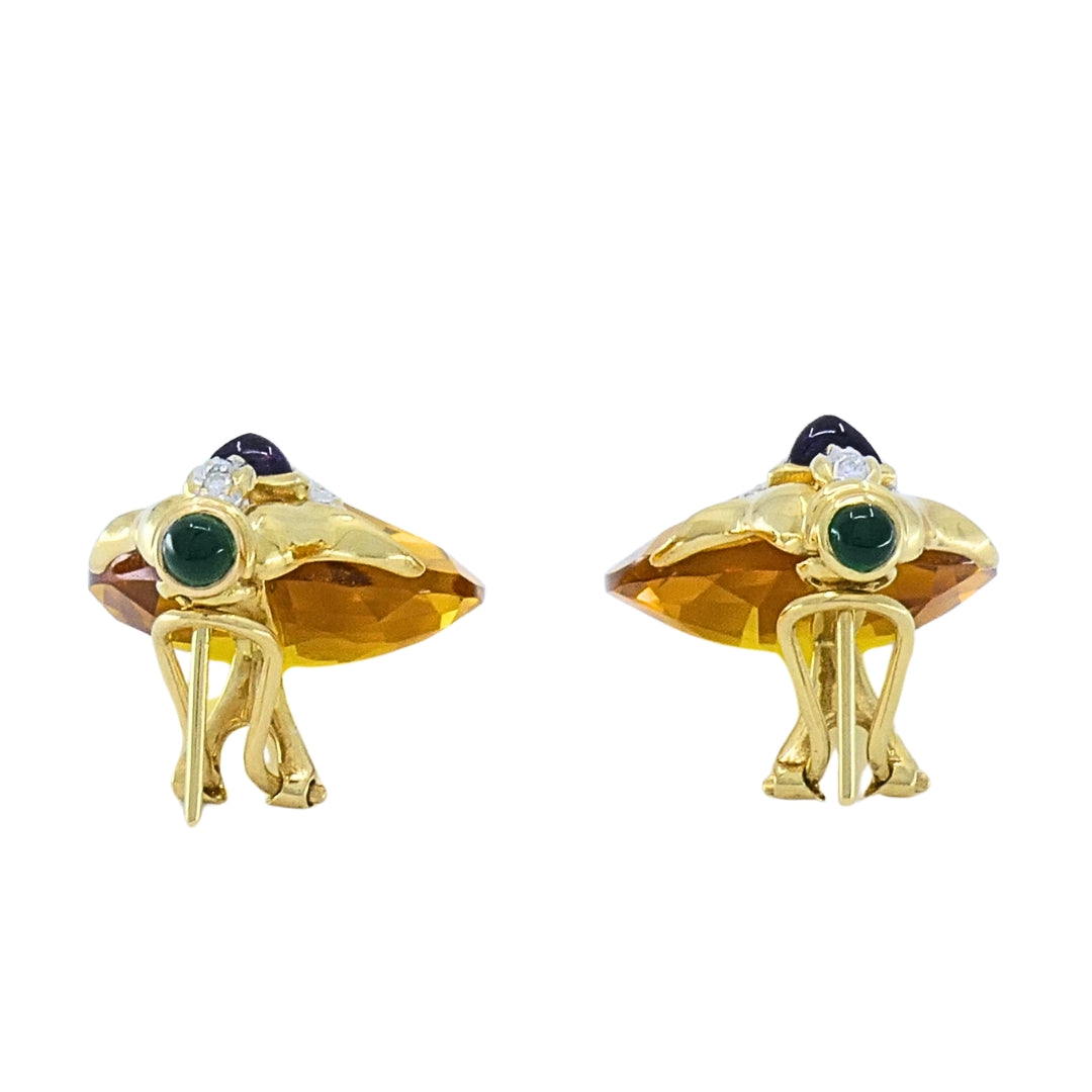 Vintage 18k Gold Citrine Heart Multi-Gemstone Earrings