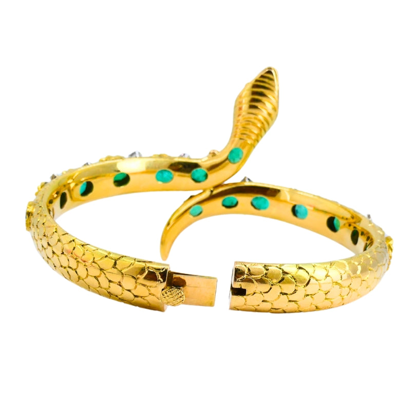Vintage Snake Bangle Bracelet Gold Emerald Diamonds Estate Jewelry