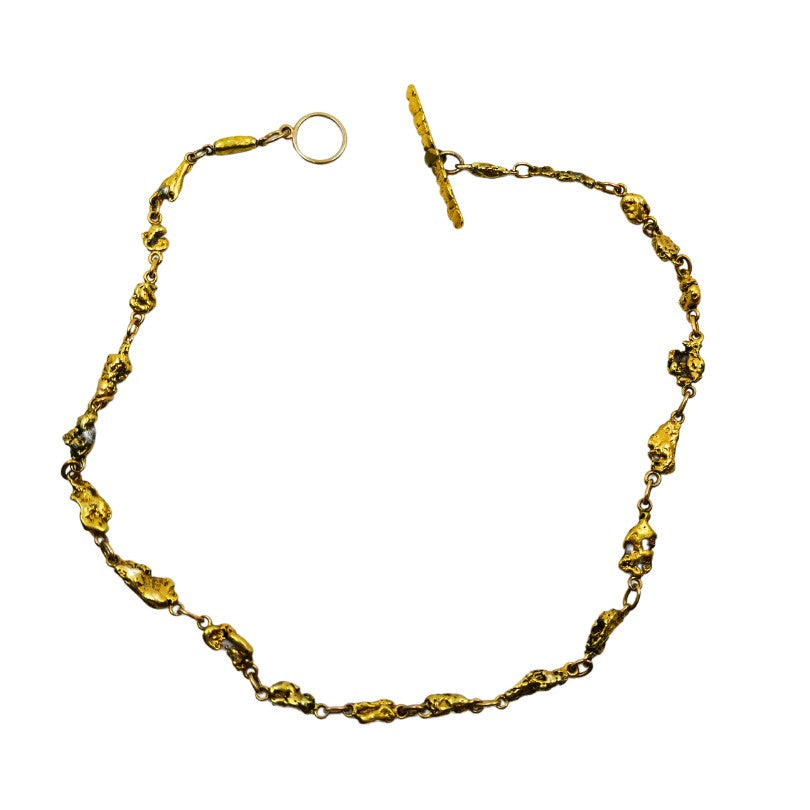 22k Gold Nugget Bar Necklace & 14k Gold Toggle Clasp