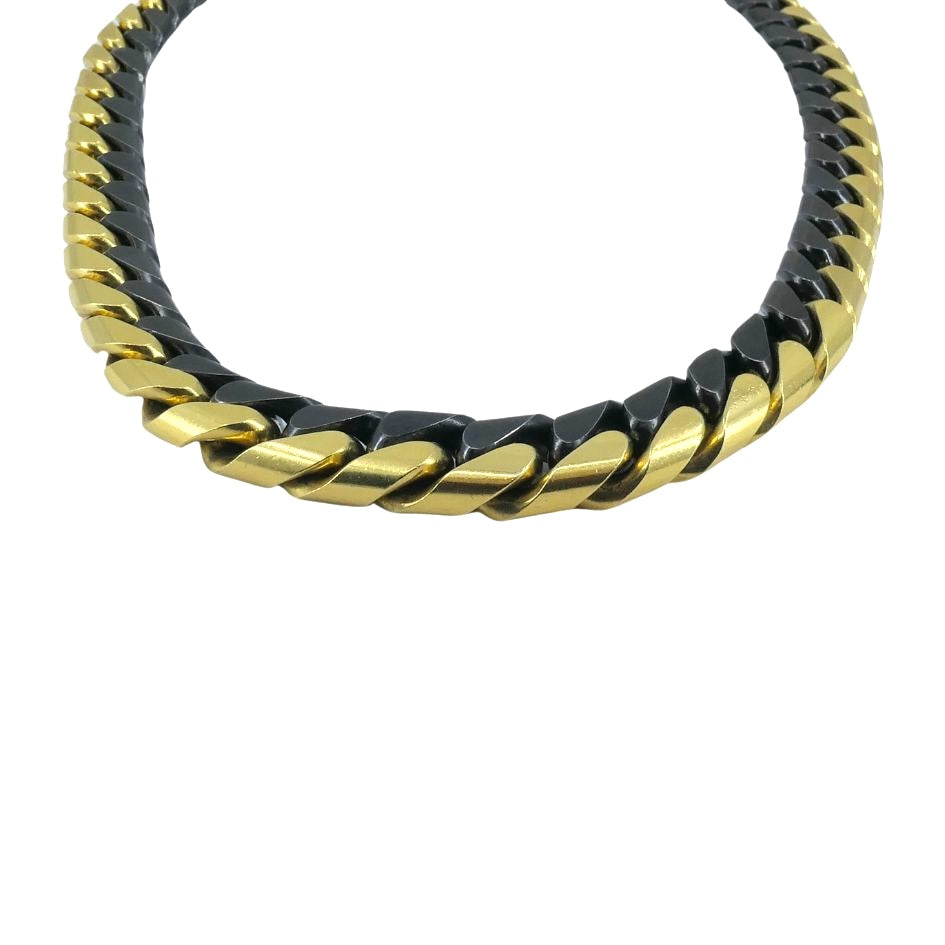 Vintage Bulgari 18k Yellow & Blackened Gold Curb link Chain Necklace