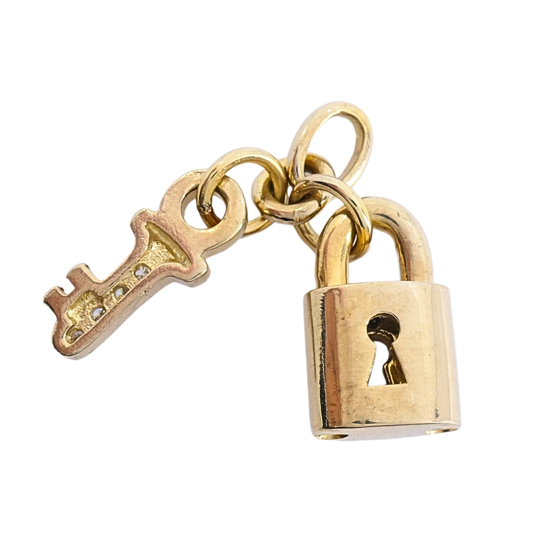 14k Gold Diamond Lock & Key Pendant Necklace
