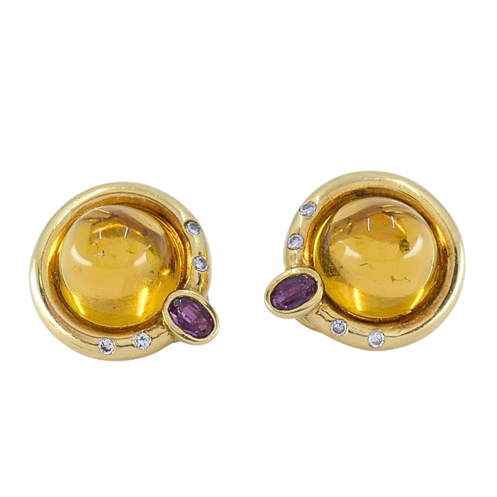 Renato Cipullo 18k Yellow Gold Citrine Diamond Accents Clip-On Earrings