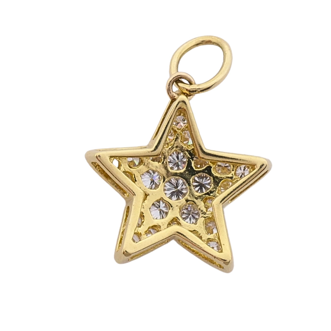 14k Gold Diamond Pavé Star Pendant on Antique Bar‑Link Chain