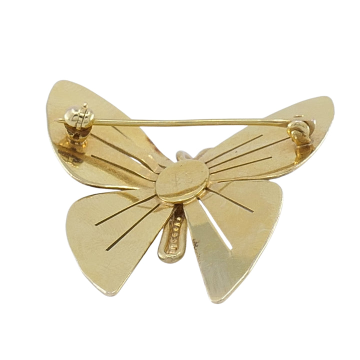 Vintage 14k Gold Butterfly Brooch Pink Gemstone Accents