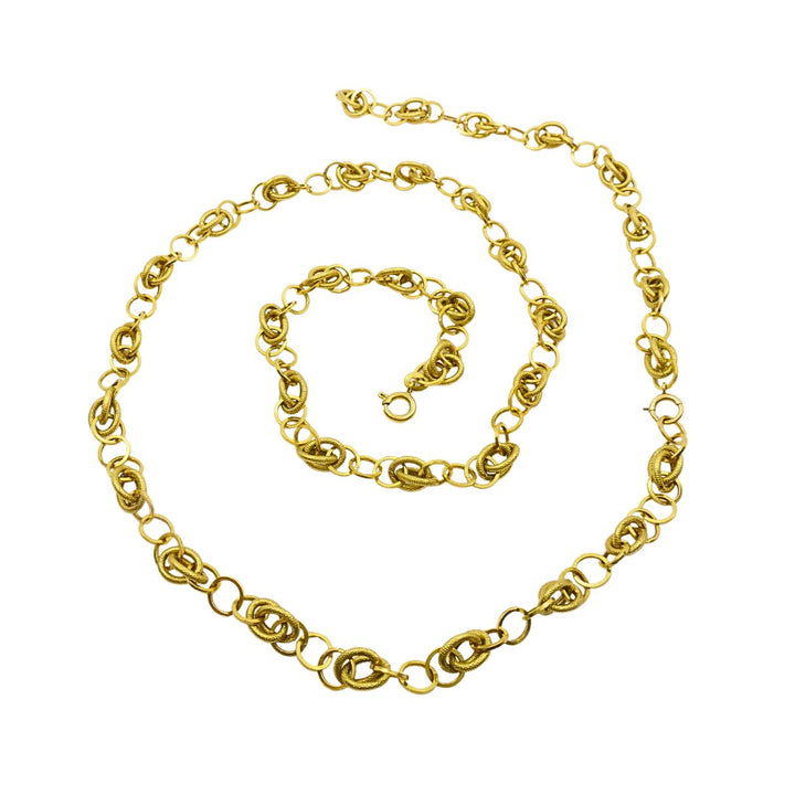 Vintage Italian 14k Textured Link Long Chain Necklace