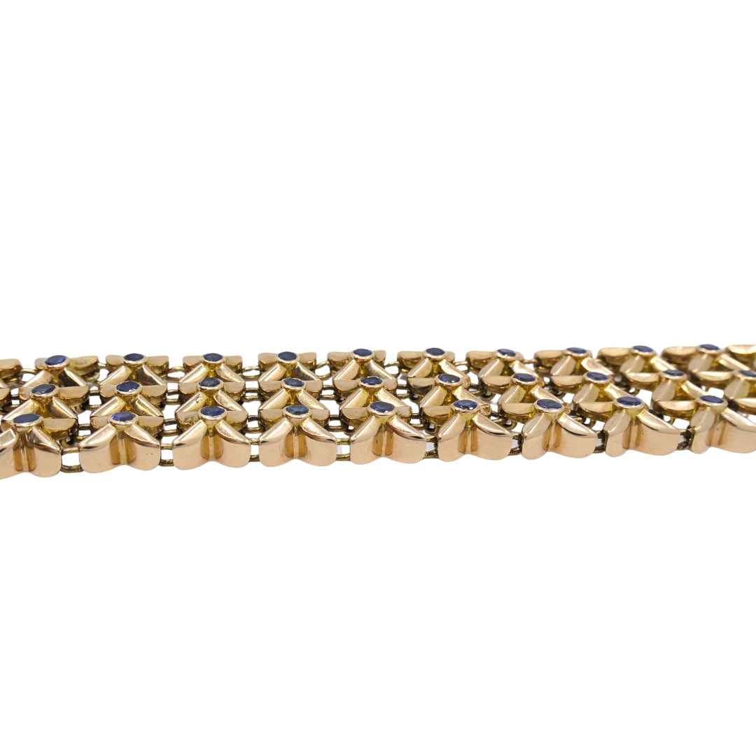 Boucheron 18k Gold Sapphire Wide Mesh Bracelet