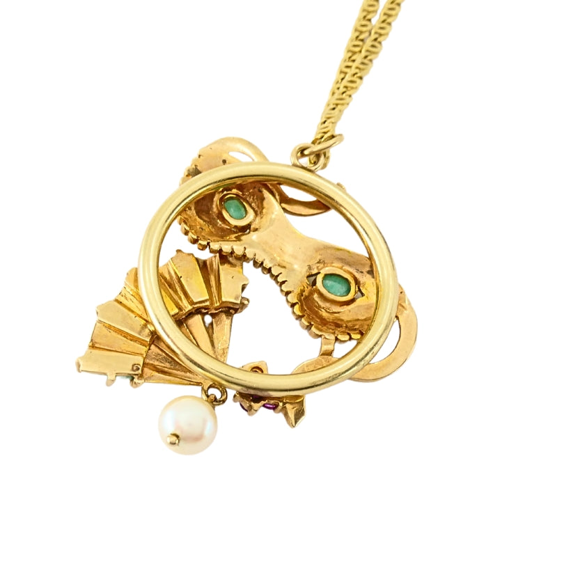 Vintage 14k Gold Masquerade Pendant 18k Gold Chain Necklace