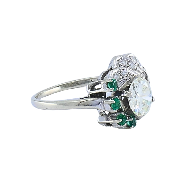 Vintage 14k White Gold Diamond  Emerald Cocktail Ring