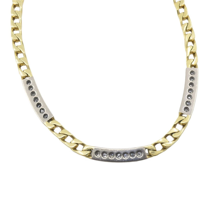 Vintage Cartier 18k Two Tone Gold Diamond Station Curb Link Necklace
