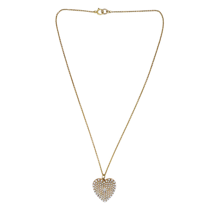 Vintage 14k Gold Diamond Pearl Heart Pendant Necklace