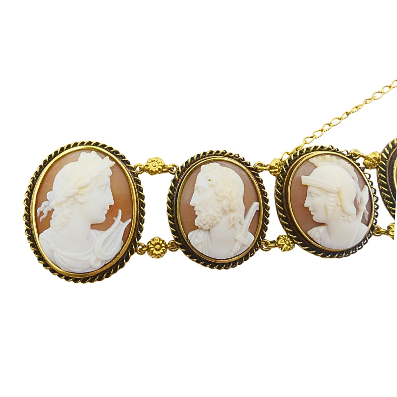 Antique 14k Gold Cameo Bracelet Classic Oval Medallions