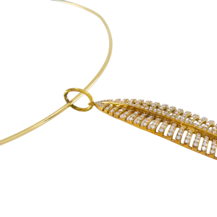 14k Gold Diamond Leaf Pendant 14k Gold Collar Necklace