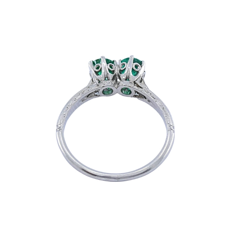 Vintage Platinum Toi et Moi Emerald Ring