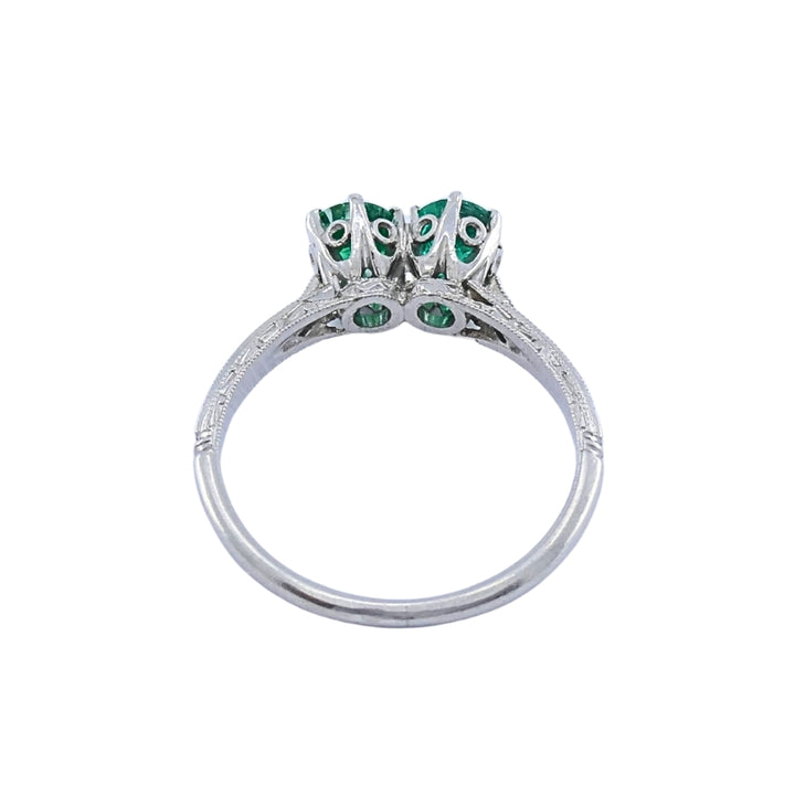 Vintage Platinum Toi et Moi Emerald Ring