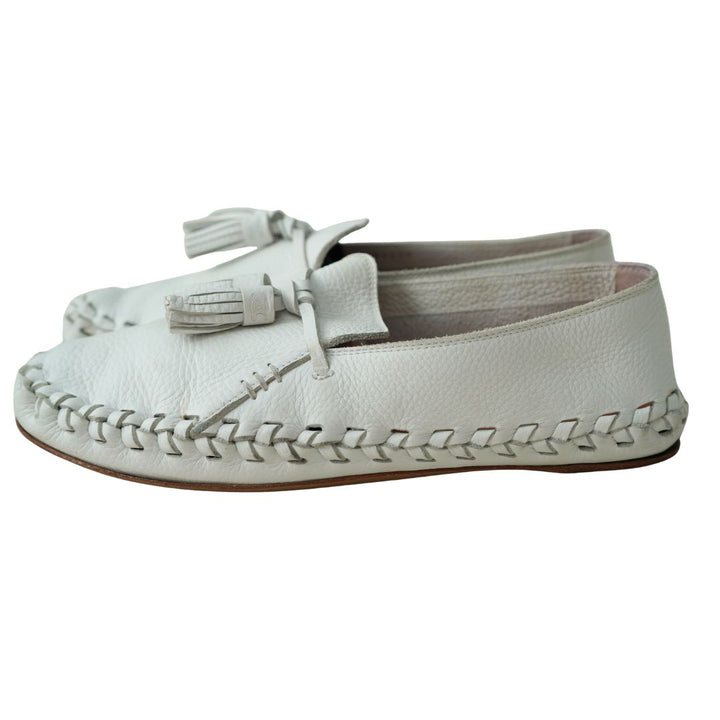 Celine White Leather Tassel Loafers sz 9.5