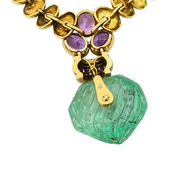 André Vassort 18k Gold Necklace Emerald Heart Pendant GIA