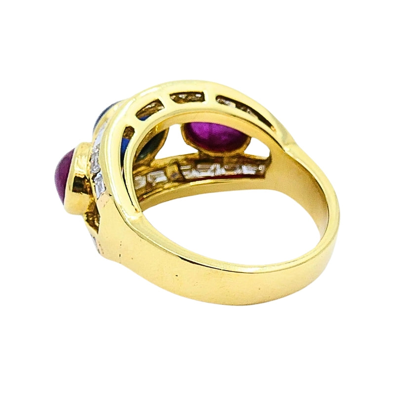 Vintage 18k Gold Ring Cabochon Ruby Sapphire Diamond