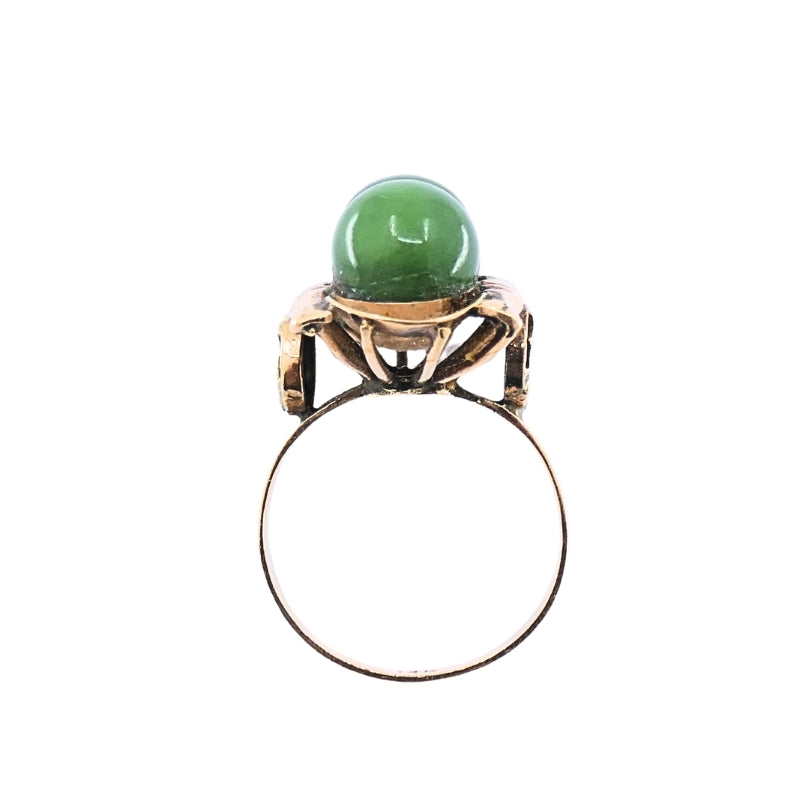 Vintage Jade Ring 14k Gold Bamboo Motif
