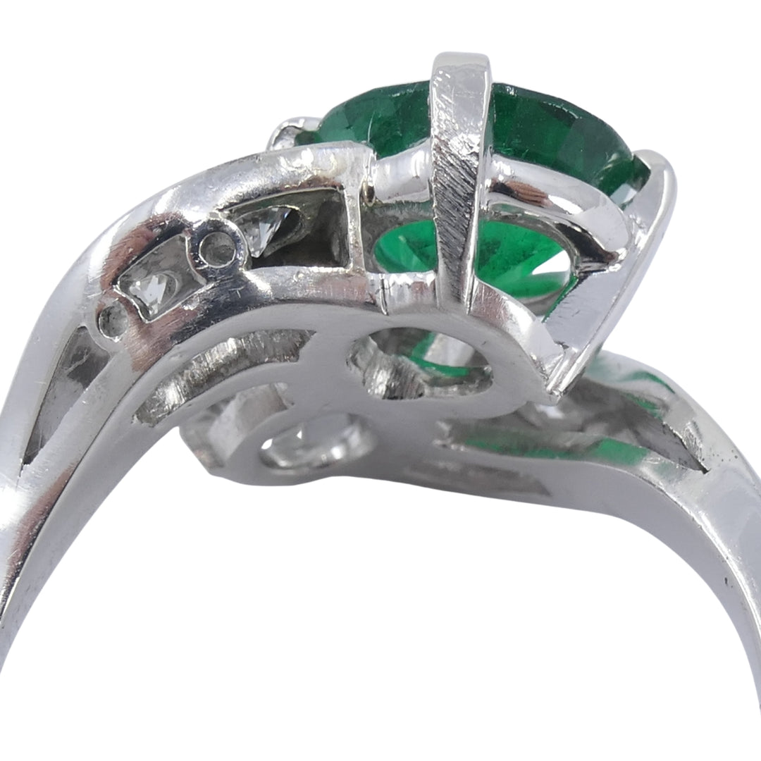 Vintage Platinum Toi et Moi Engagement Ring Diamond Emerald
