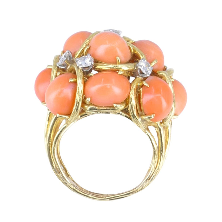 David Webb 18k Gold Coral Diamond Cocktail Dome Ring