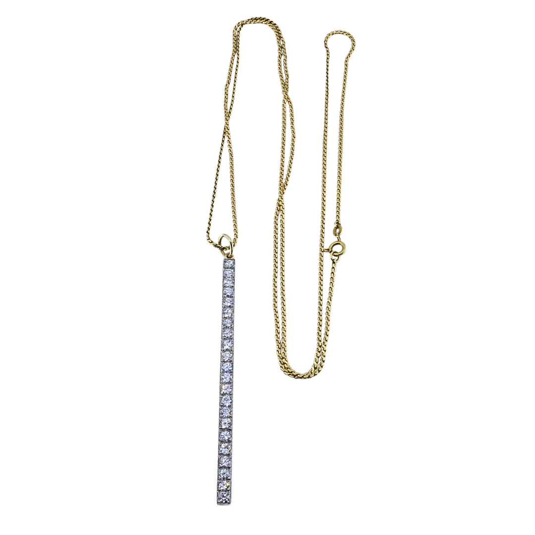 Platinum Diamond Bar Pendant 18k Gold Chain Necklace
