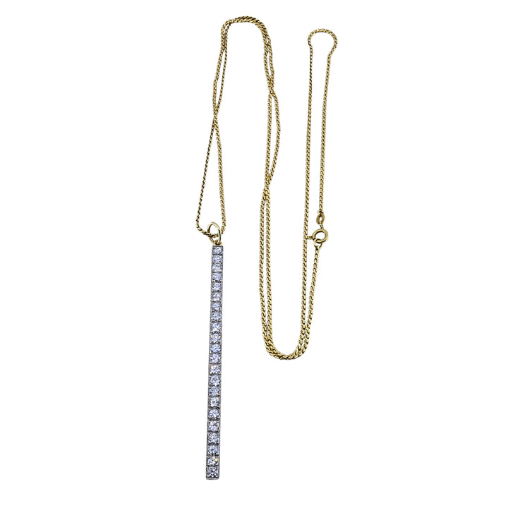 Platinum Diamond Bar Pendant 18k Gold Chain Necklace