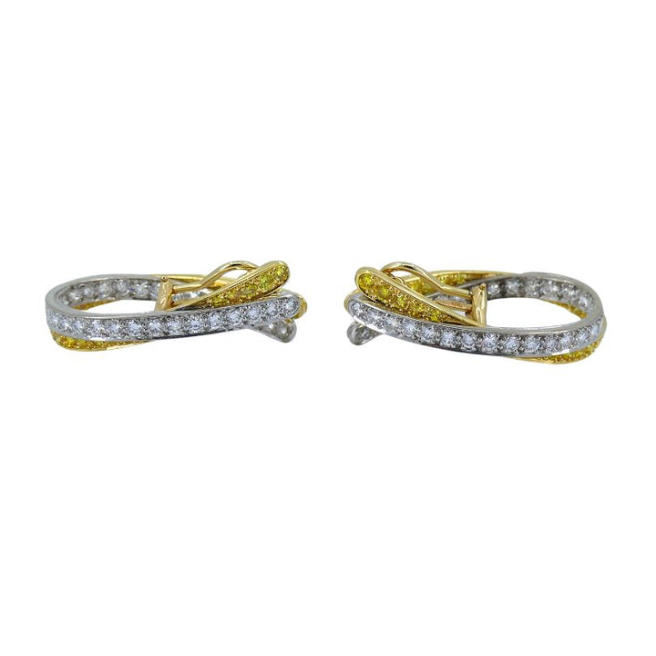 Graff 18k White & Yellow Gold Diamond Crossover Open Hoop Earrings