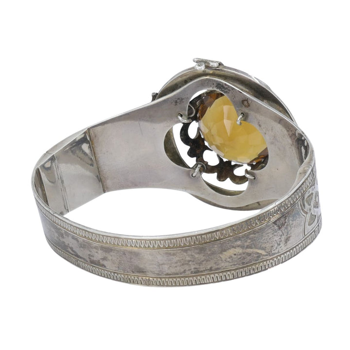 Antique Victorian Mackay Scottish Silver Blue Enamel Citrine Hinged Bracelet