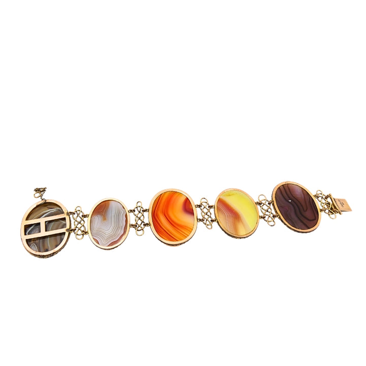 Antique A & J. Smith Aberdeen Scottish Agate 9k Gold Bracelet