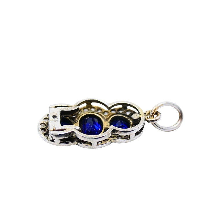 Antique 14k Gold Platinum-Topped Sapphire Diamond Charm Pendant