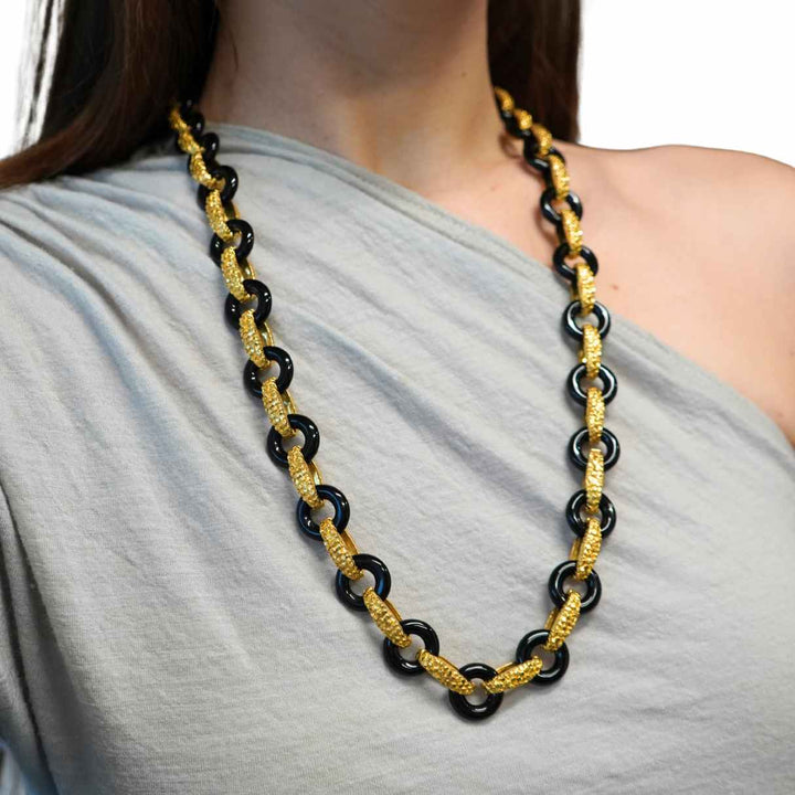Vintage Tiffany & Co. 18k Gold Onyx Necklace