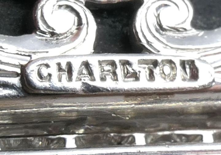 Art Deco Platinum Diamond & Onyx Double Clip Brooch Charlton & Co.