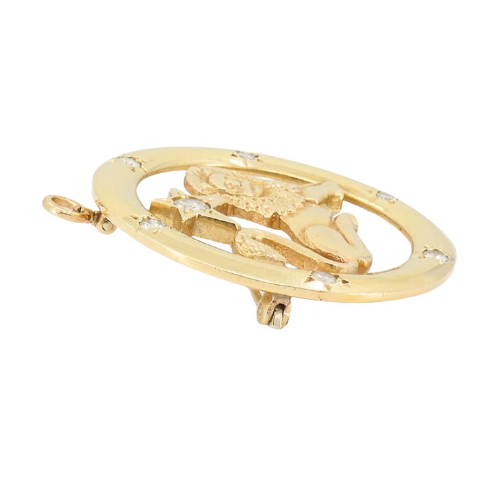 Vintage 14k Gold Diamond Leo Astrological Zodiac Pendant Pin