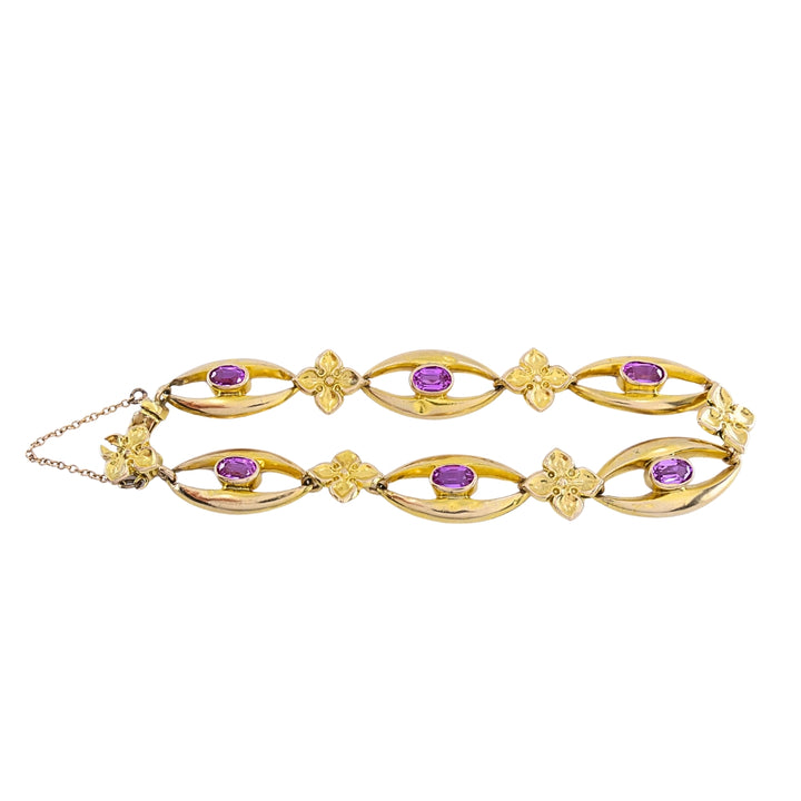 British 9k Yellow Gold Pink Sapphire Link Bracelet