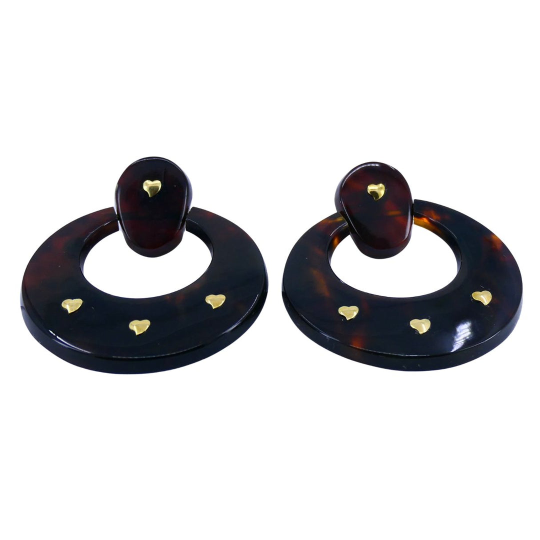 Vintage Italian 18k Gold Tortoise Heart Hoop Earrings